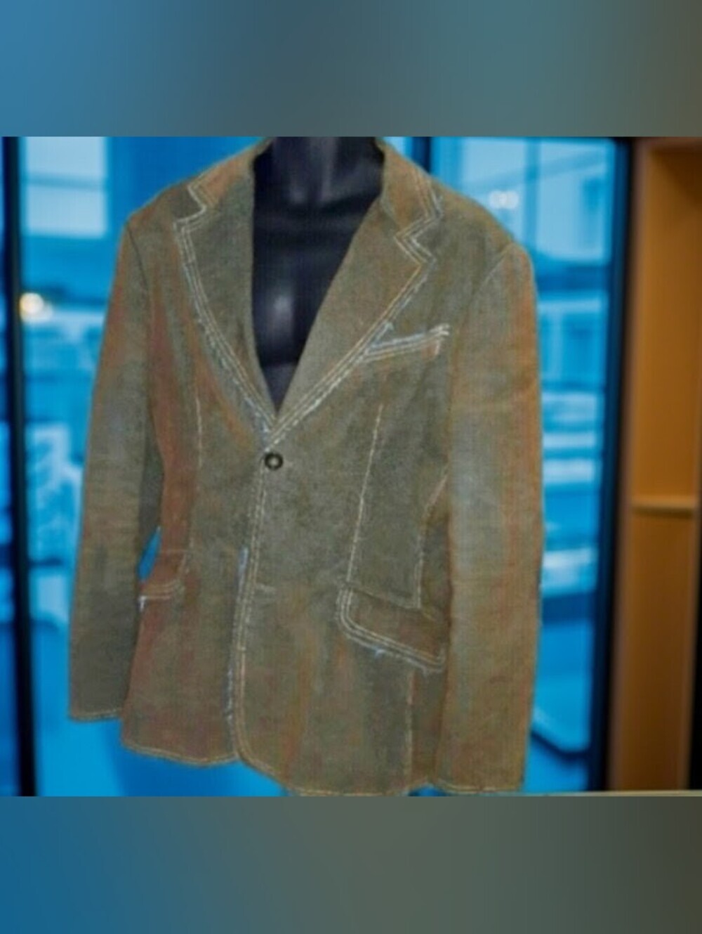 PRATTO Fitted Brown Cordouroy Blazer with Light Blue Stitch Trim, M - Picture 2 of 7